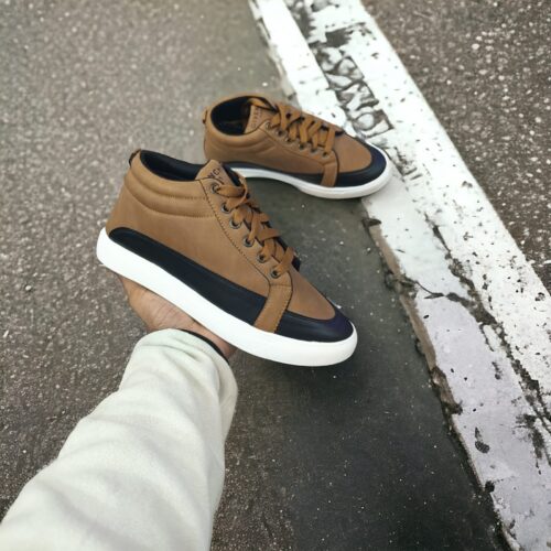High Neck Best Quality Stylish Black and Bronze Fashionable Sneakers For Men (YS-24)