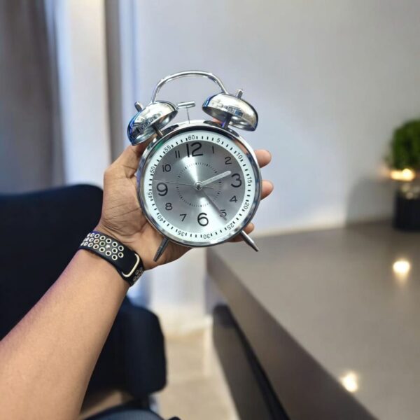 Bell Alarm Silver and White  Clock (TC-204) - Image 3