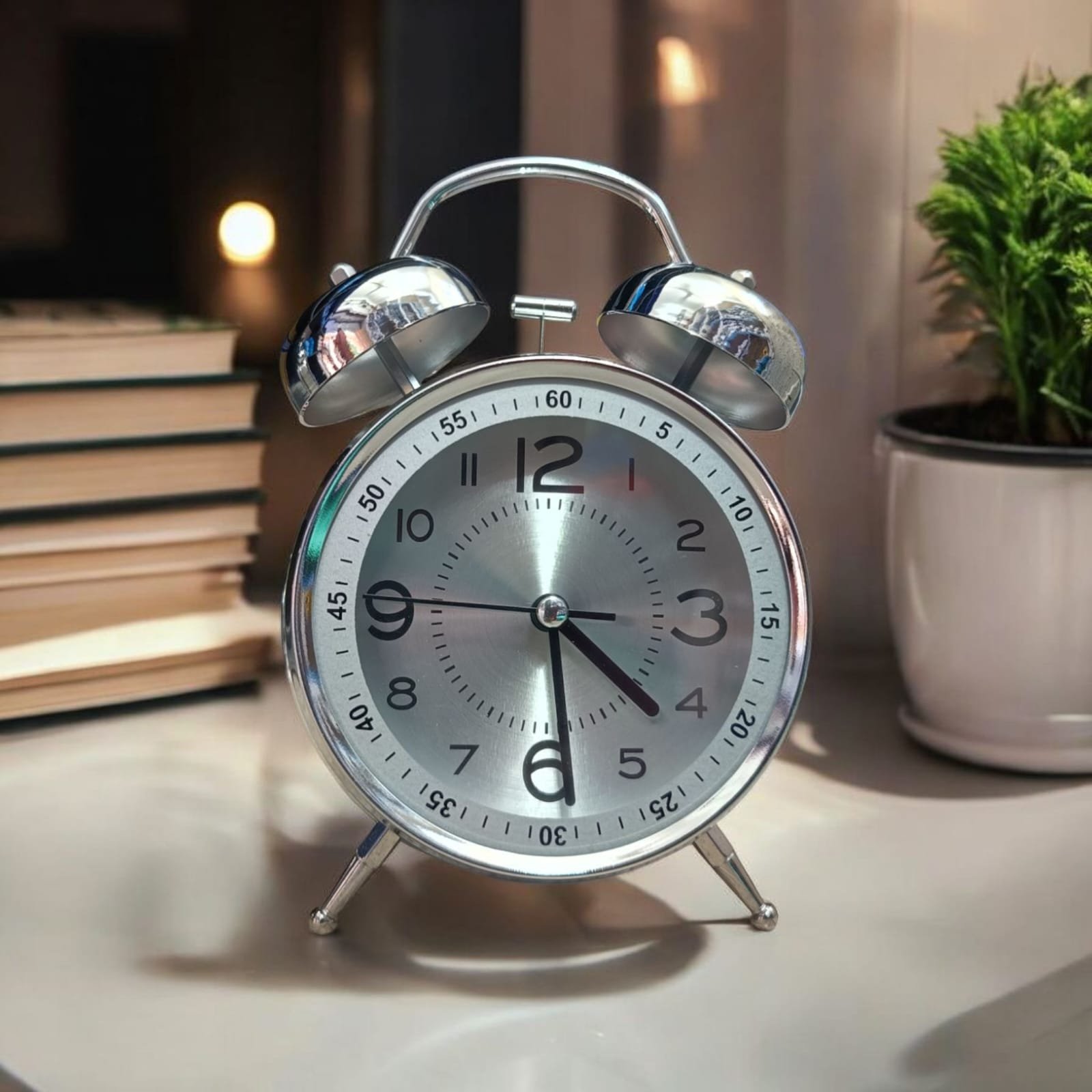 Bell Alarm Silver and White  Clock (TC-204)