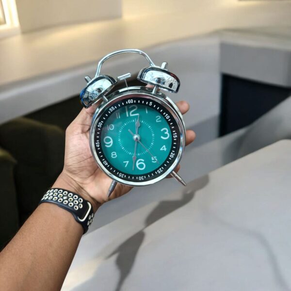 Bell Alarm Silver and Green Clock (TC-218) - Image 3