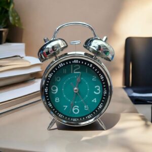 Bell Alarm Silver and Green Clock (TC-218)