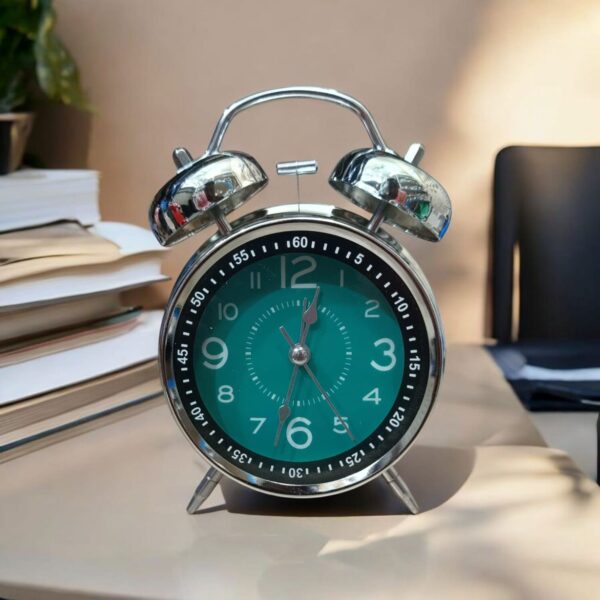 Bell Alarm Silver and Green Clock (TC-218)