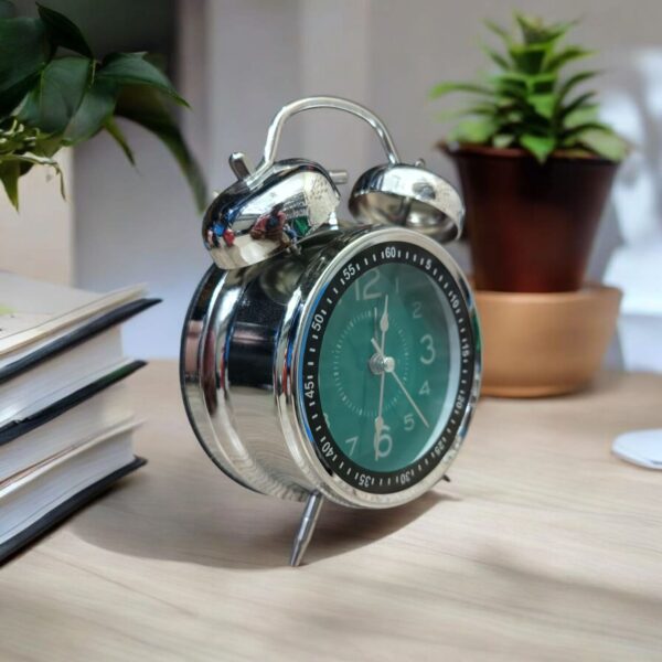 Bell Alarm Silver and Green Clock (TC-218) - Image 2