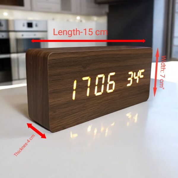 Digirtal Wooden LED Alarm Clock Creamy Brown Colour (WC-304) - Image 2