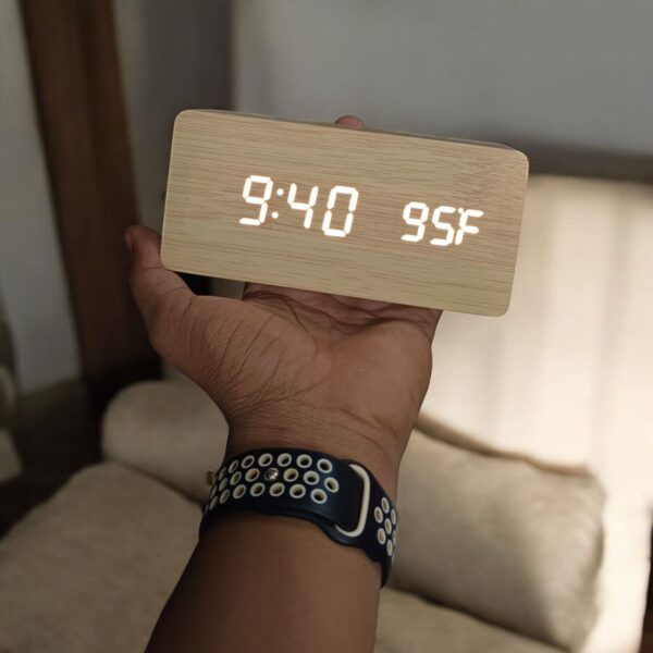 Digirtal Wooden LED Alarm Clock Creamy WHITE Colour (WC-303) - Image 3