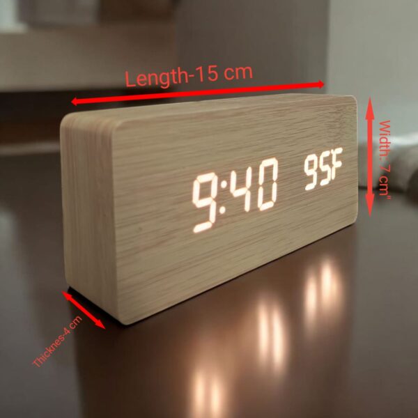 Digirtal Wooden LED Alarm Clock Creamy WHITE Colour (WC-303) - Image 2