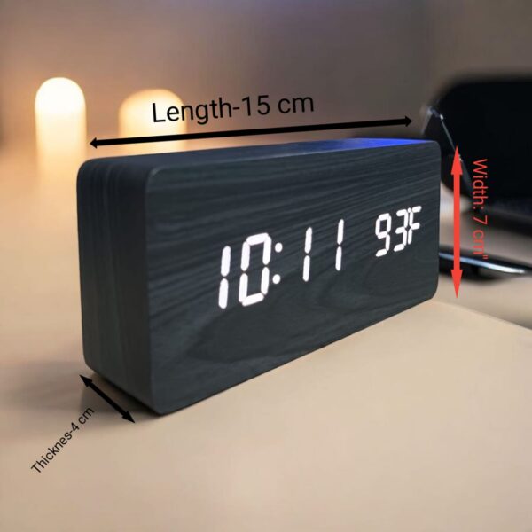 Digirtal Wooden LED Alarm Clock Black Colour(WC-302) - Image 2
