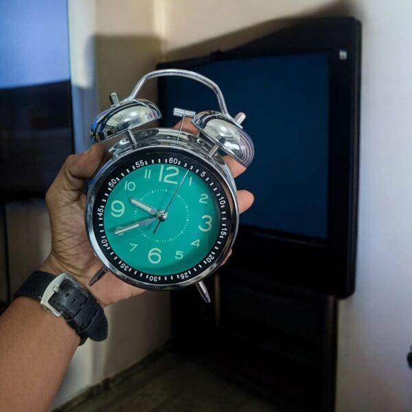 WhatsApp Image 2025-10-12 at 22.34.08_eeb30a08 Bell Alarm Silver and Green Clock(Radium)- (TC-218)
