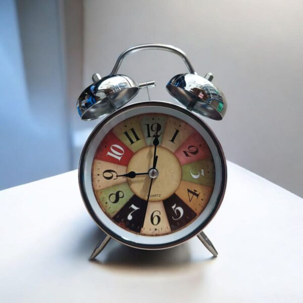 Bell Alarm Silver and White and Multiple Colours Clock (TC-241)