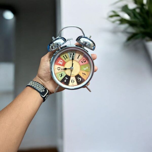 Bell Alarm Silver and White and Multiple Colours Clock (TC-241) - Image 3