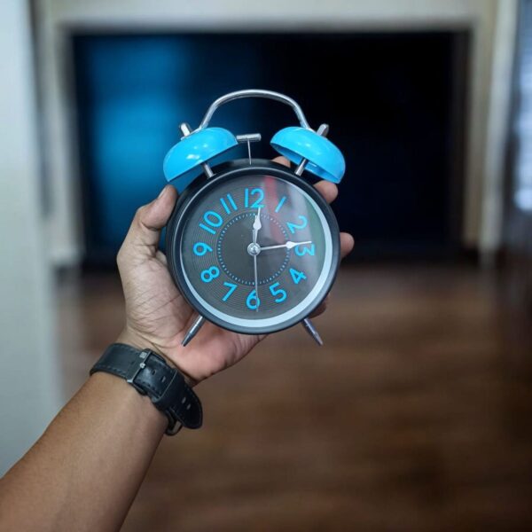 Bell Alarm Black and Light Blue Clock (TC-208)