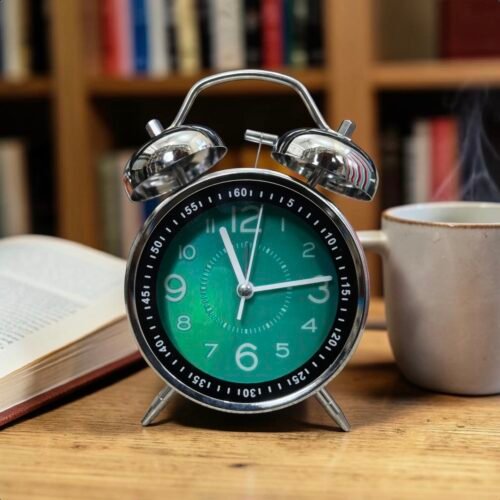 Bell Alarm Silver and Green Clock (TC-218)