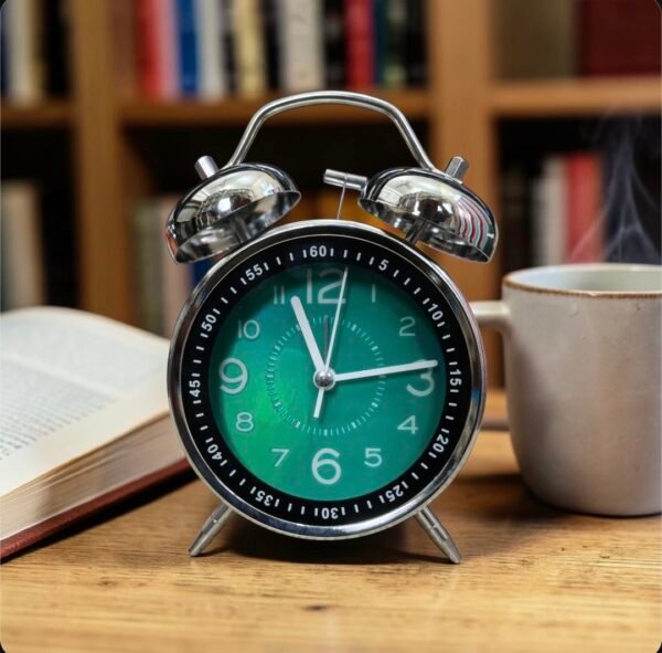 Bell Alarm Silver and Green Clock (TC-218)