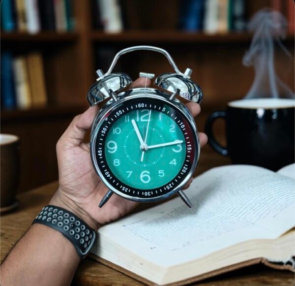 Bell Alarm Silver and Green Clock (TC-218)