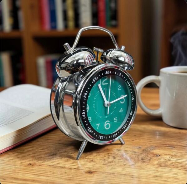 Bell Alarm Silver and Green Clock (TC-218)