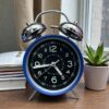 Bell Alarm SIlver,Matt Blue and black Clock(Radium)- (TC-249)