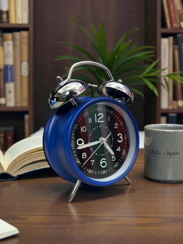 Bell Alarm SIlver,Matt Blue and black Clock(Radium)- (TC-249)