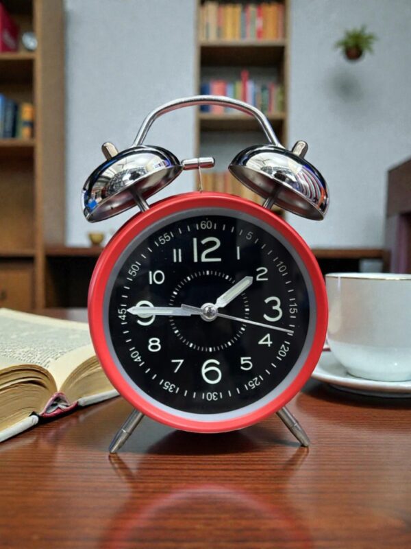 Bell Alarm SIlver,Matt Red and black Clock(Radium)- (TC-250)