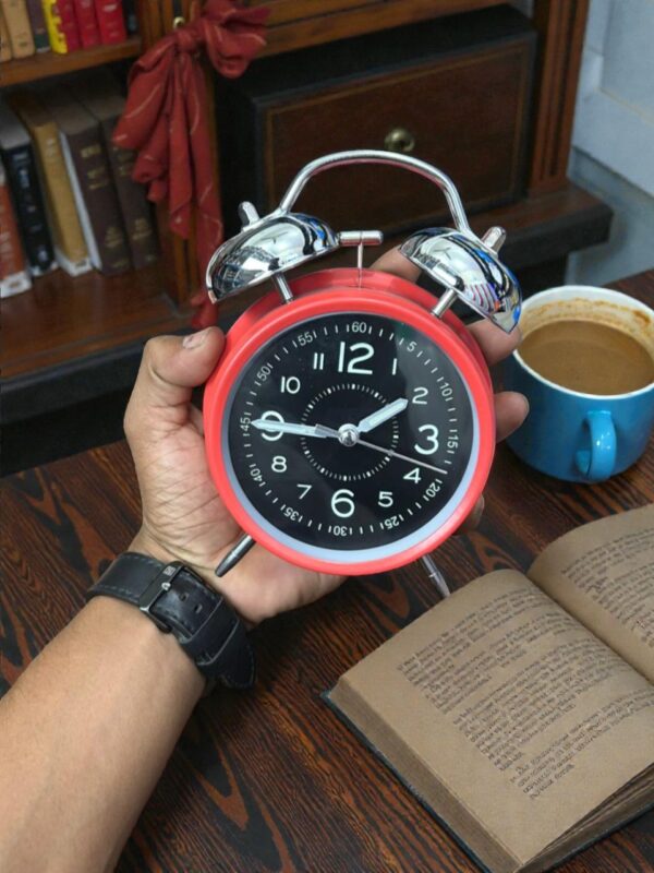 Bell Alarm SIlver,Matt Red and black Clock(Radium)- (TC-250)