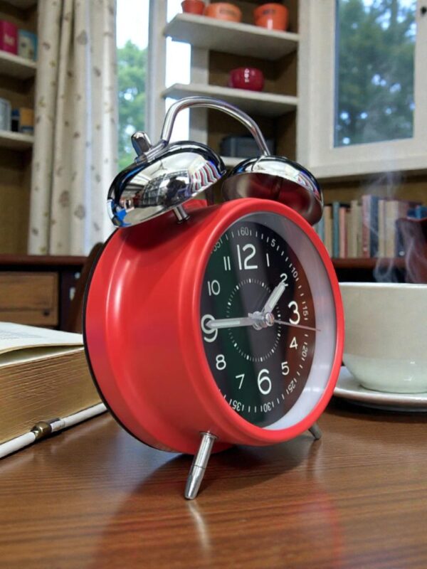 Bell Alarm SIlver,Matt Red and black Clock(Radium)- (TC-250)