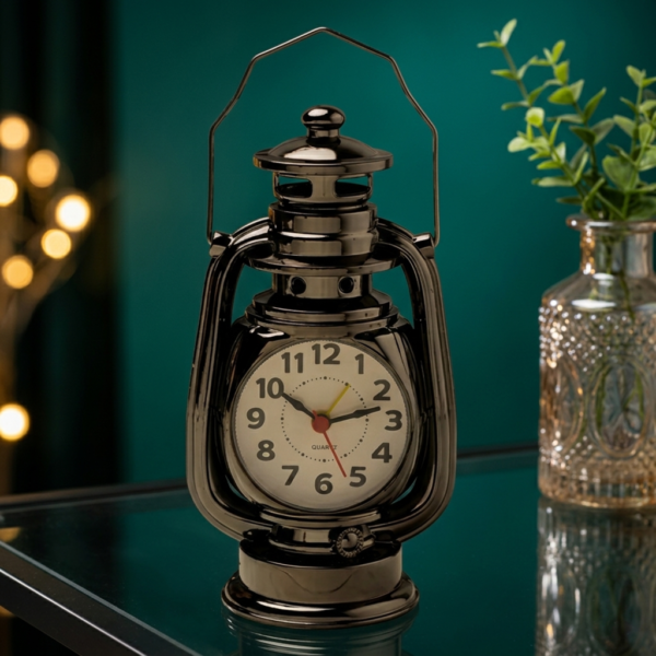 Premium Vintage Glossy Dark Silver Hurricane Clock-{7.5 inchi} (HC-903)
