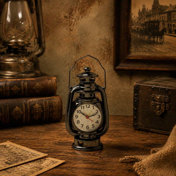 Premium Vintage Glossy Dark Silver Hurricane Clock-{7.5 inchi} (HC-903)