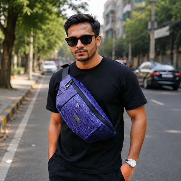 Luxury Textured Royal Blue Crossbody  Bag (CB-603)