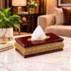 Arabian Style Maroon & Golden Wooden Tissue Box (TB-104)