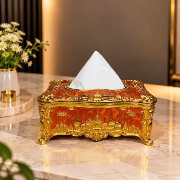Arabian Royal Golden and Light Orange Tissue Box(TB-106)