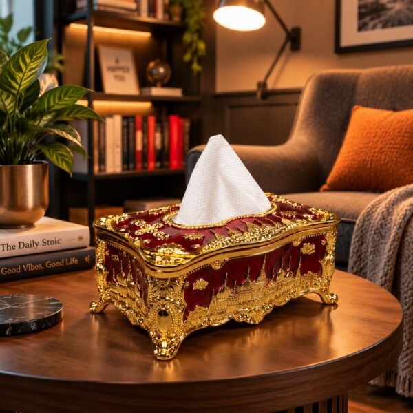 Arabian Royal Golden and Maroon Tissue Box(TB-103)
