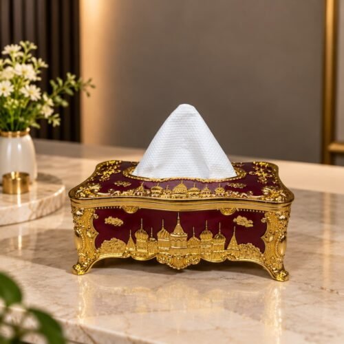 Arabian Royal Golden and Maroon Tissue Box(TB-103)