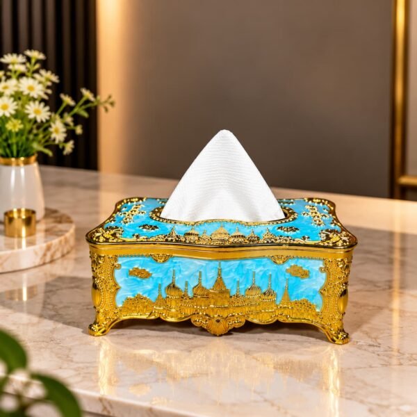 Arabian Royal Golden and Sky Blue Tissue Box(TB-107)