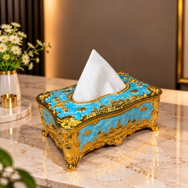 Arabian Royal Golden and Sky Blue Tissue Box(TB-107)