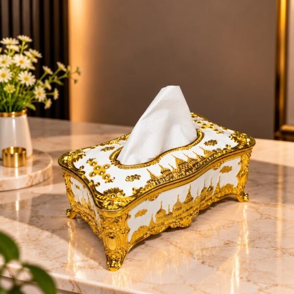 Arabian Royal Golden and White Tissue Box(TB-108)
