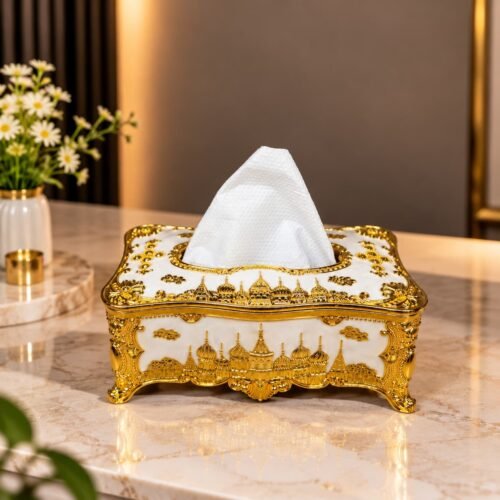 Arabian Royal Golden and White Tissue Box(TB-108)