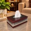 Arabian Style Maroon & White Wooden Tissue Box (TB-109)