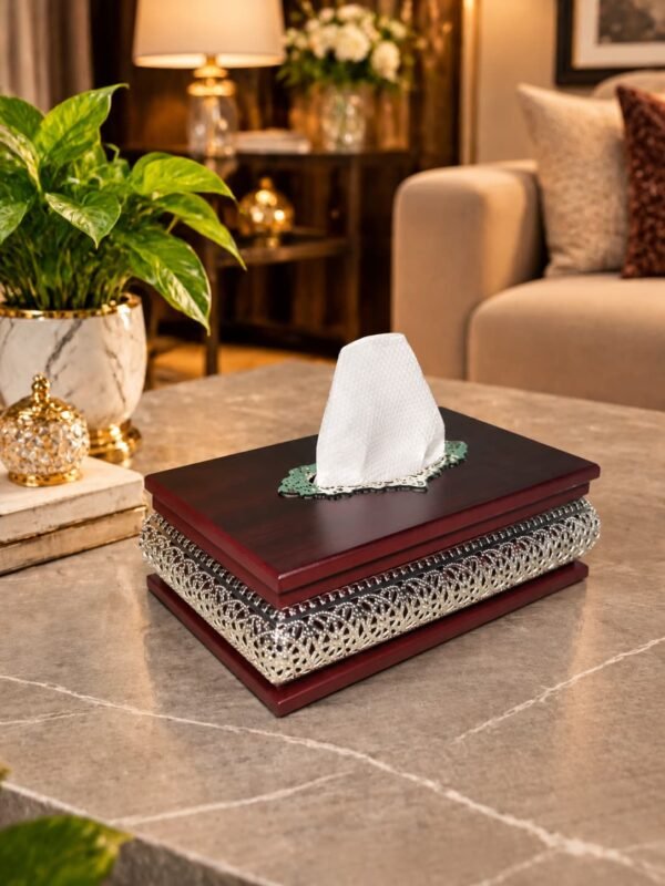 Arabian Style Maroon & White Wooden Tissue Box (TB-109)