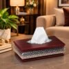 Arabian Style Maroon & White Wooden Tissue Box (TB-109)