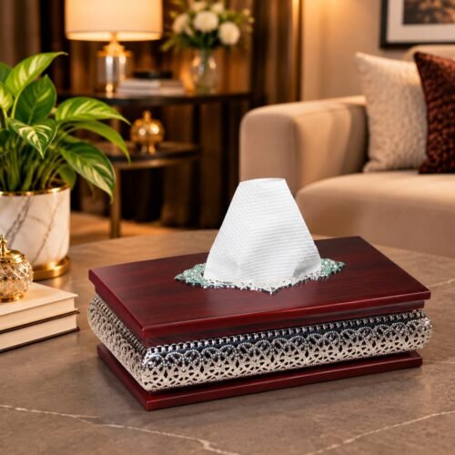 Arabian Style Maroon & White Wooden Tissue Box (TB-109)